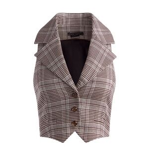Alice + Olivia Checkered Donna Vest - Brown and Cream